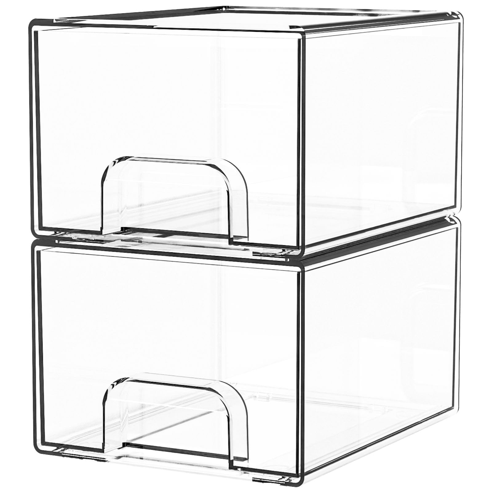 Yieach 4 Pack Clear Stackable Storage Drawers,4.4'' Tall Acrylic Drawer Containers for Organizing,Bathroom Organizers and Storage Bin Box,Plastic Makeup,Medicine Organizer Bins for Cabinet,Undersink