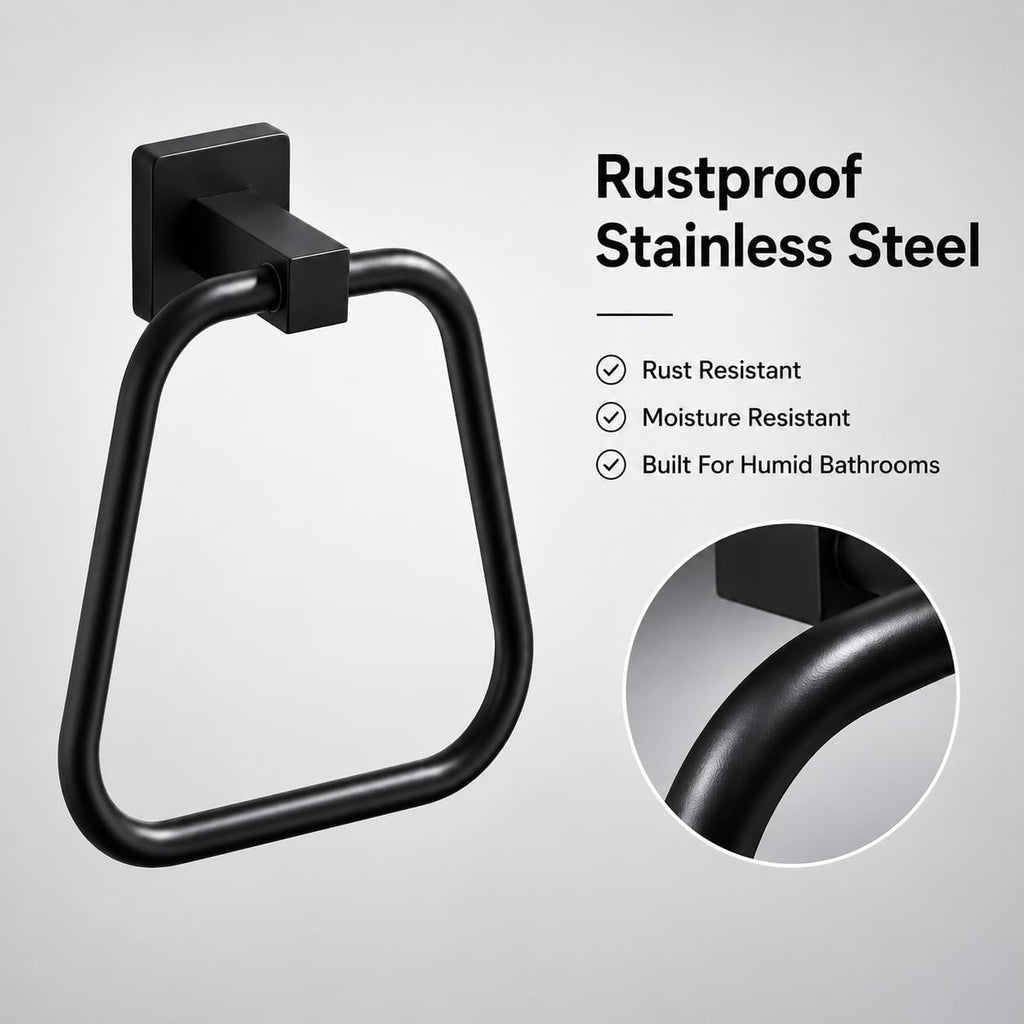 Matte Black Towel Ring for Bathroom, Kitchen Bath Towel Holder Hangers Wall Mount Heavy Duty Stainless Steel
