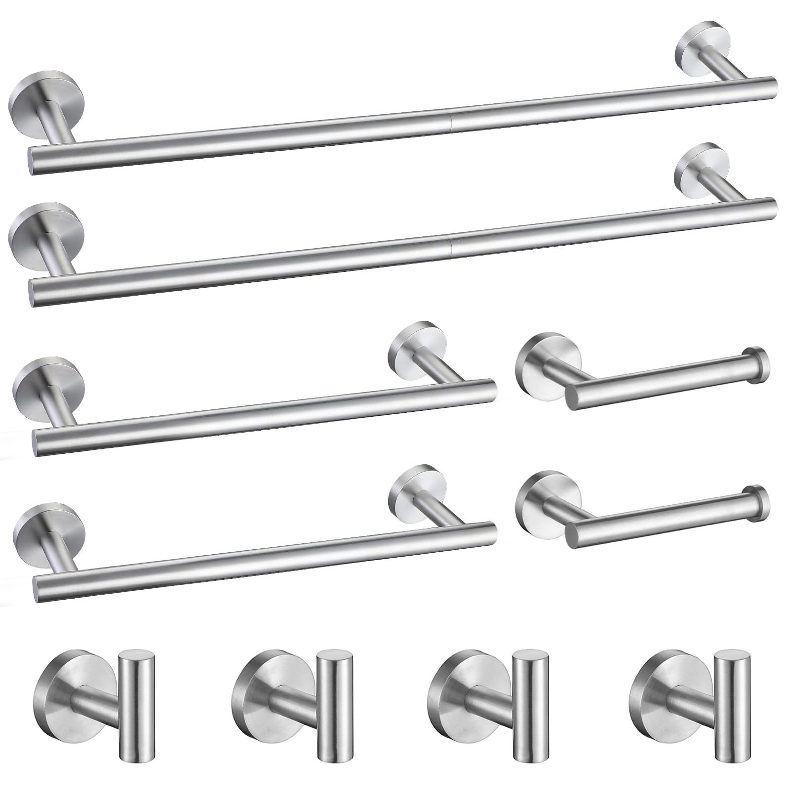 TURS Brushed Gold 5 Piece Bathroom Hardware Set, SUS304 Stainless Steel 24 Inch Bath Towel Bar Set, Round Bathroom Accessories Kit Wall Mounted