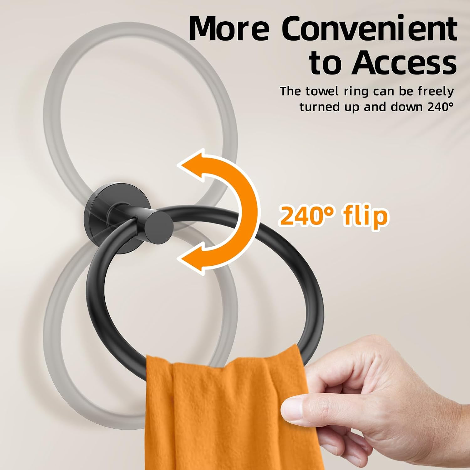 Matte Black Towel Ring 2Pack, SUS304 Stainless Steel Hand Towel Holder for Bathroom Kitchen, Modern Style Towel Hanger, Thicken Ring Towel Holder, Towel Rack Round Wall Mounted (2, Black)