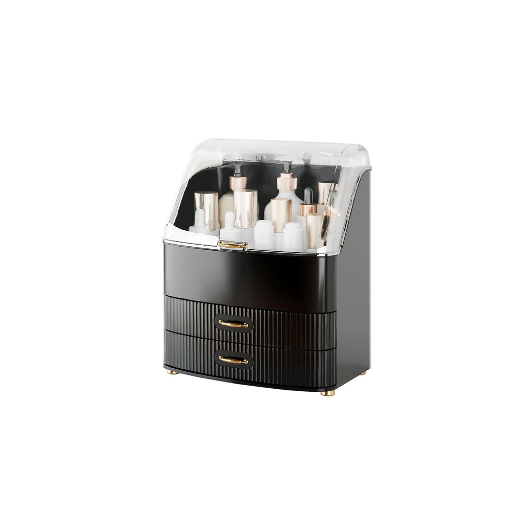 Makeup Organizer Countertop Vanity with Transparent Lid Drawers Waterproof Dustproof Cosmetic Skincare Bathroom Storage Gift for Women Teens Girls (White)
