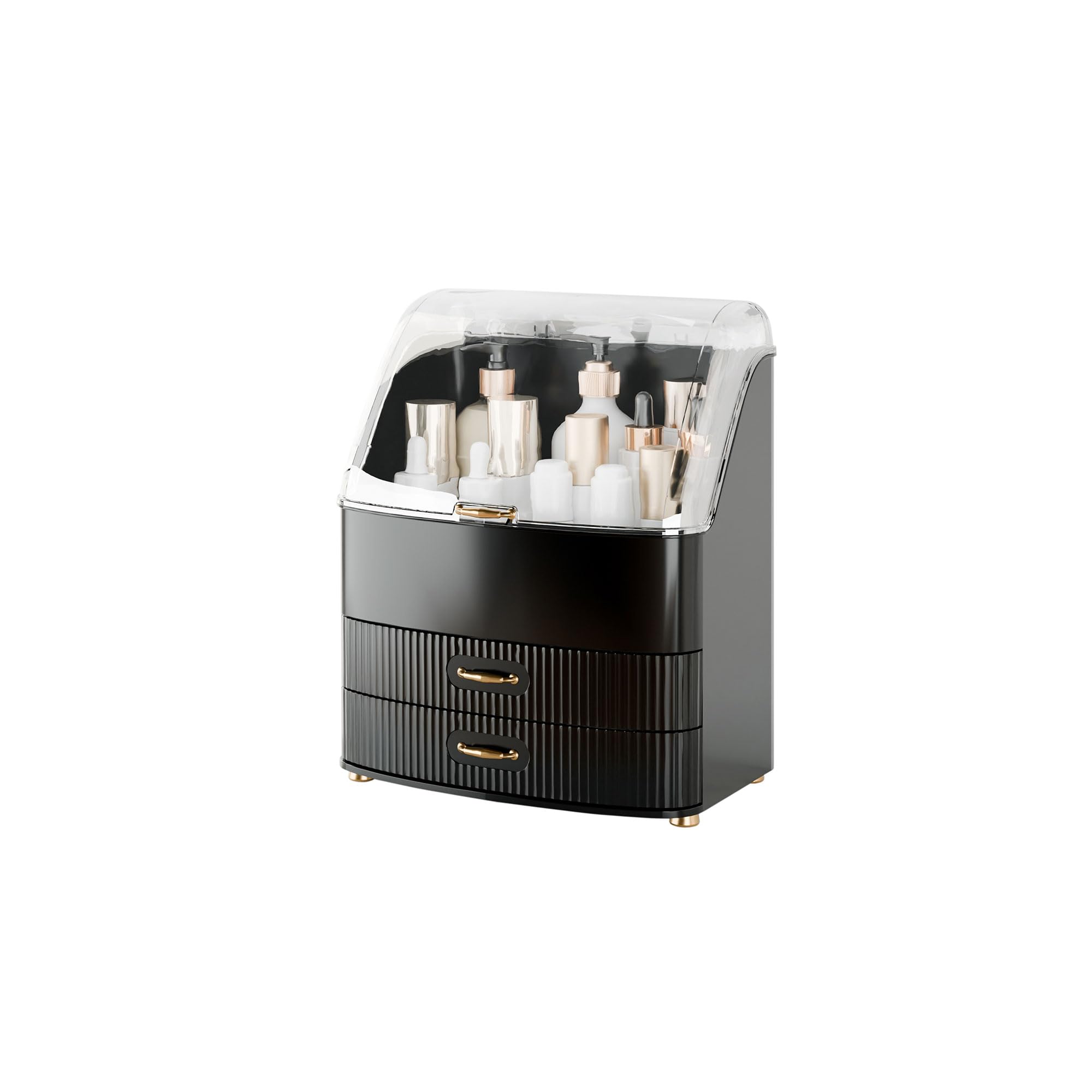 Makeup Organizer Countertop Vanity with Transparent Lid Drawers Waterproof Dustproof Cosmetic Skincare Bathroom Storage Gift for Women Teens Girls (White)