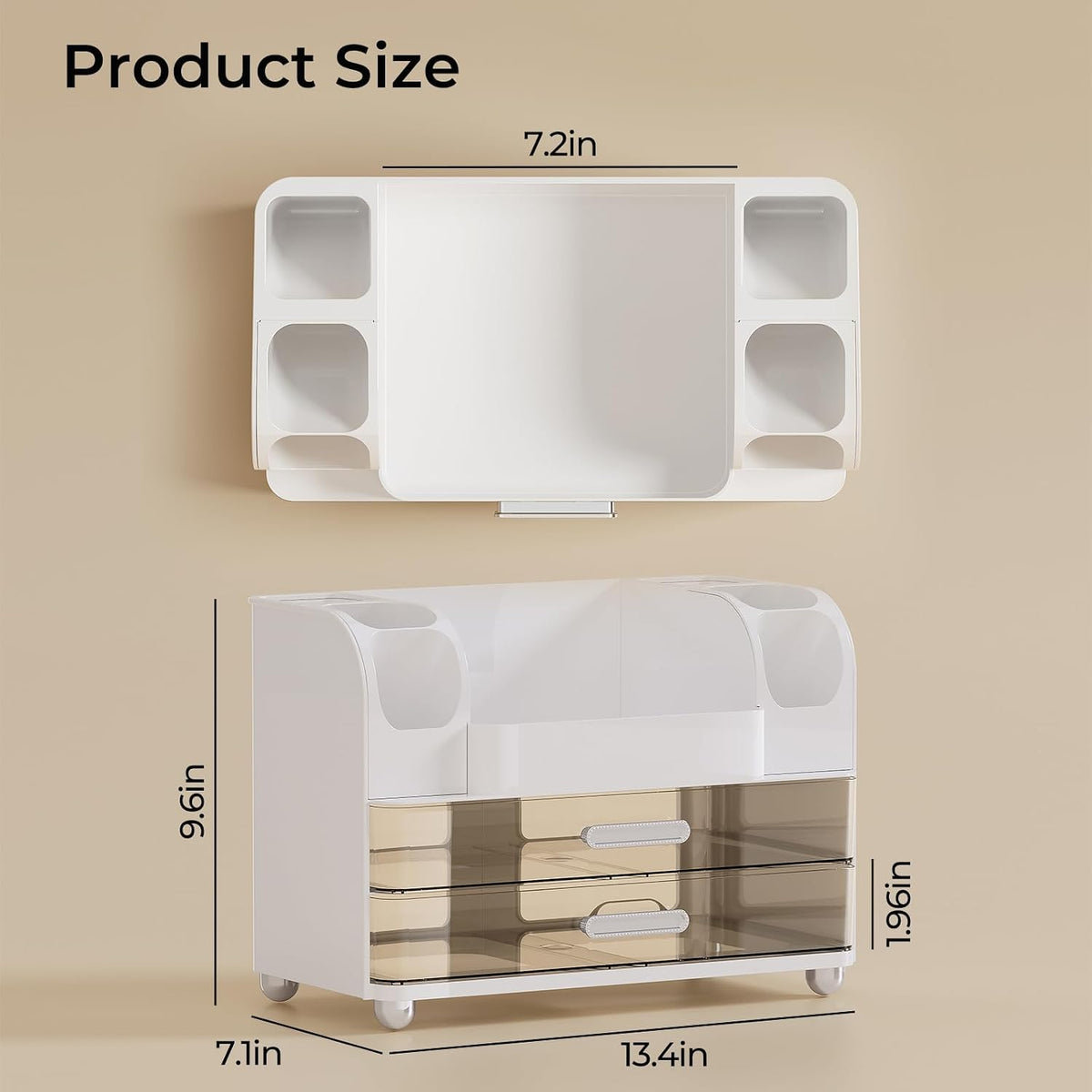 UFORU Makeup Organizer Countertop with 2 Large Drawers for Vanity Bathroom