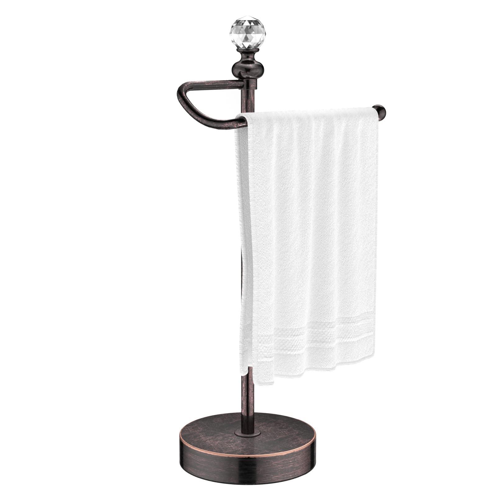 ROLABAM Heavy Weighted Hand Towel Holder (with Crystal Ball) Standing Hand Towel Holder Total Height 16.54'' for Kitchen, Bathroom, Vanity, Classic Decorative Metal Hand Towel Stand, Polished Chrome