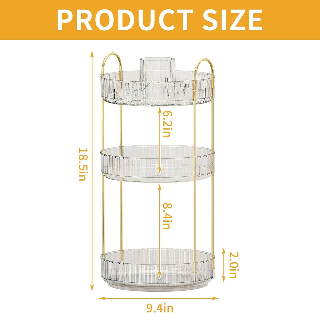 360° Rotating Makeup Organizer, Large-Capacity Skincare Make Up Storage 3 Tier Perfume Organizers Cosmetic Dresser Organizer with Makeup Brush Holder, Fits Bedroom, Bathroom, Vanity Shelf Countertop