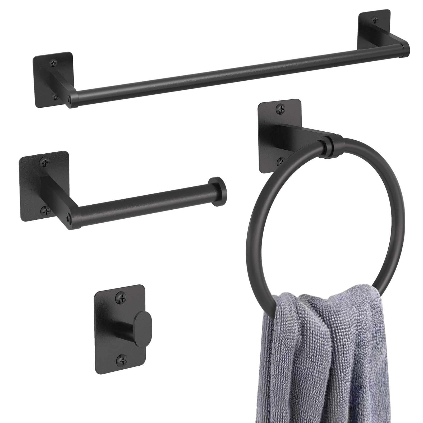 KLJKPA Black Bathroom Accessories Set, 4-Piece Bathroom Hardware Set