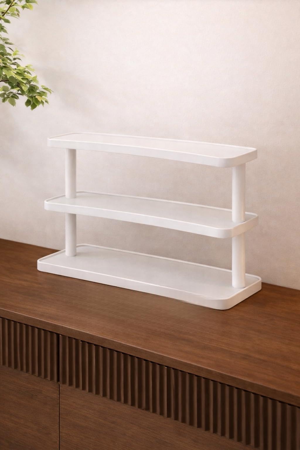 HealthEmpire 3-Tier Cosmetic Organizer Shelf for Countertop – Wooden Makeup & Skincare Storage Rack, Bathroom Vanity Display Stand for Perfume, Toiletries & Office Desk Organization (White)