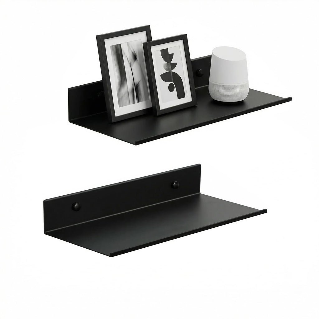 Z metnal Bathroom Shelf, Floating Shelves, Metal Display Wall Shelf, Aluminum, Wall Mounted, Matt Black,16 inch, 2 Pack