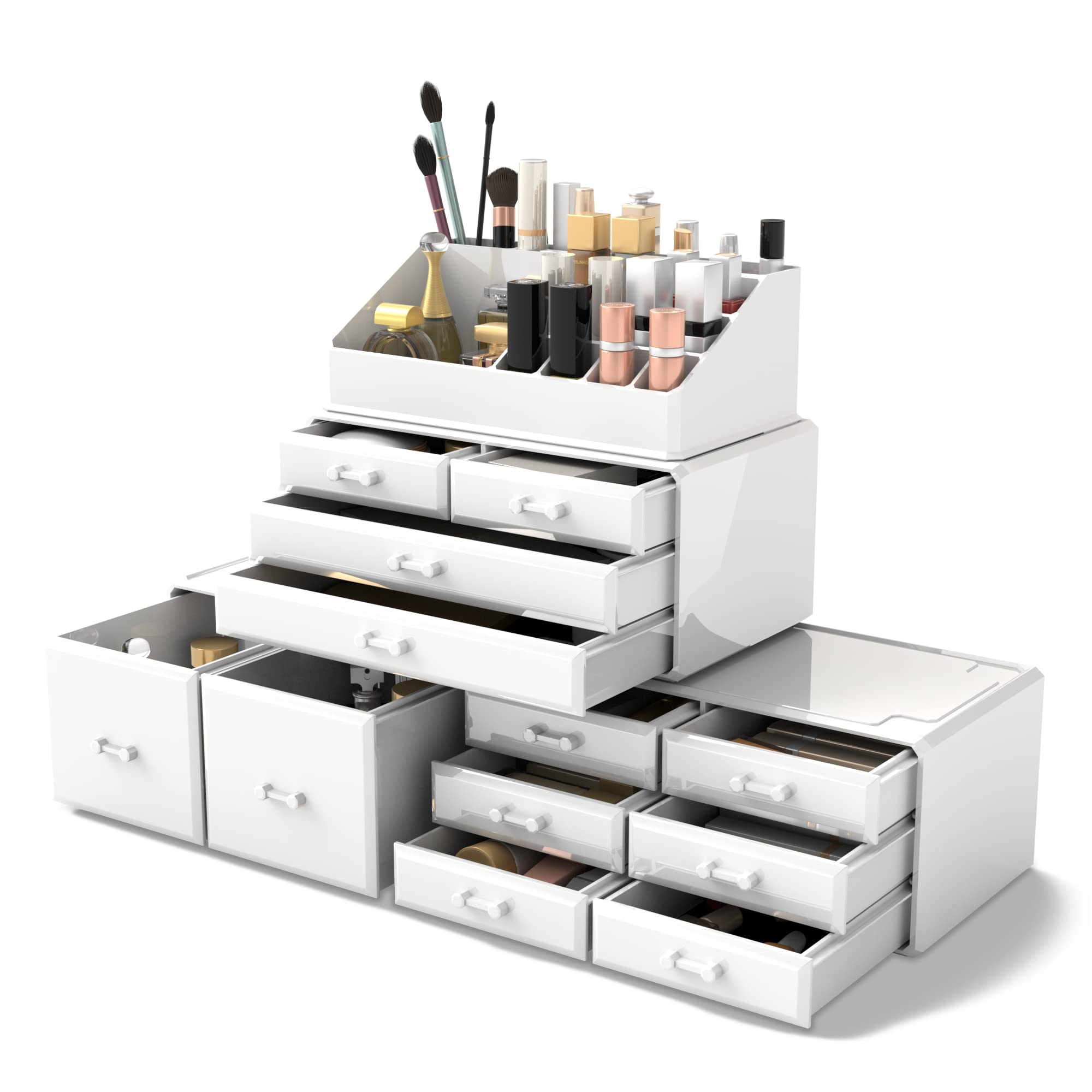 Readaeer Makeup Cosmetic Organizer Storage Drawers Display Boxes Case with 12 Drawers(Clear)