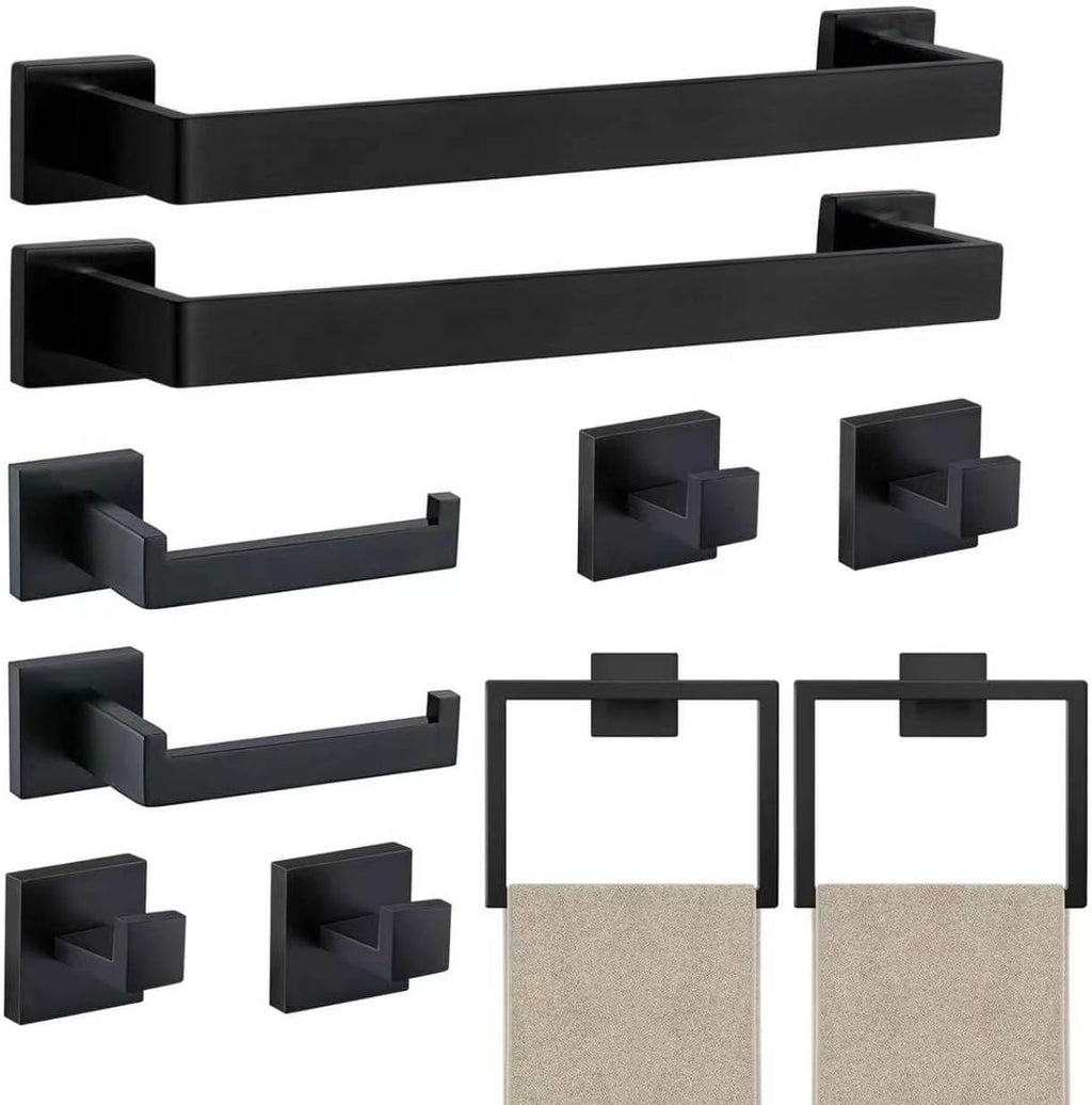 JOPOFI 10 Piece Towel Bar Set - 15.7Inch Bath Towel Holder - Matte Black