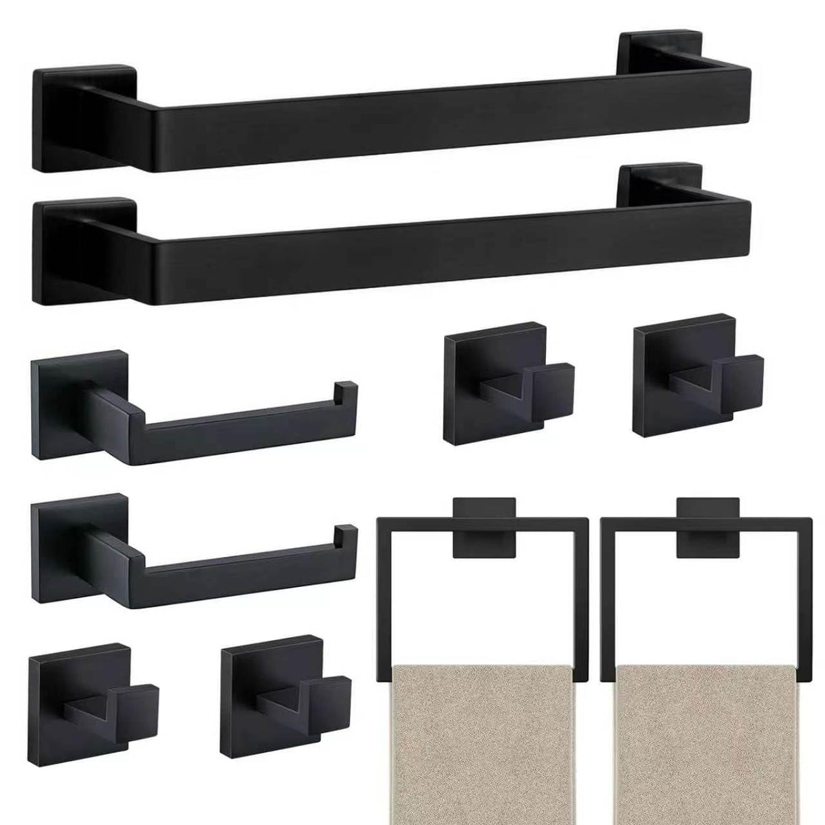 JOPOFI 10 Piece Towel Bar Set - 15.7Inch Bath Towel Holder - Matte Black