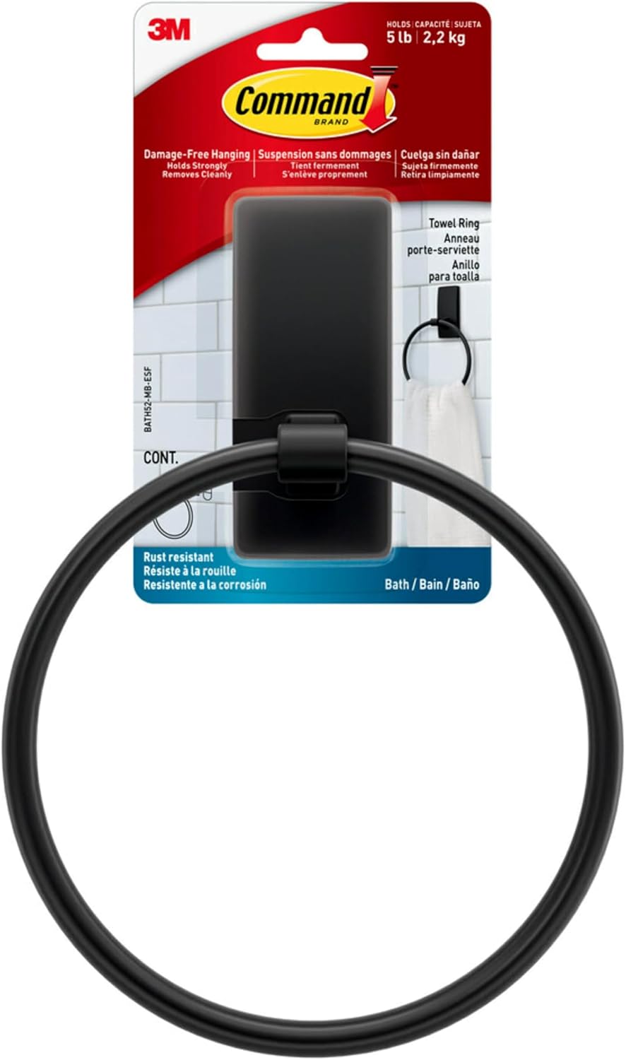 Command Towel Ring, Matte Black, 1 Holder, 2 Strips