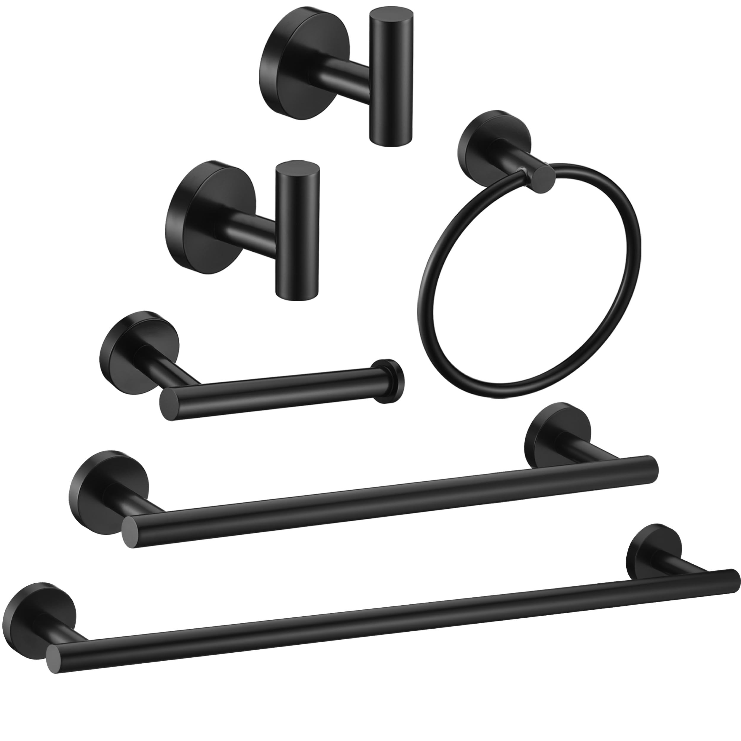 6 Pieces Brushed Nickel Bathroom Hardware Accessories Set Hand Towel Ring 16&23.6 inch Round Towel Bar Silver Toilet Paper Holder Towel Hooks 2 Pieces SUS 304 Stainless Steel,Heavy Duty,Wall Mounted