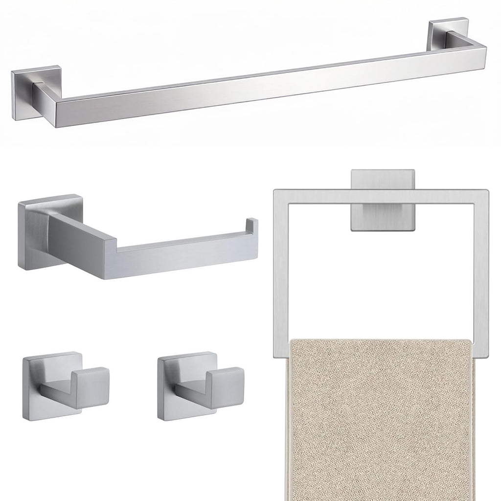 JOPOFI 5 Piece Towel Bar Set - 23.6Inch Bathroom Towel Holder - Matte Black