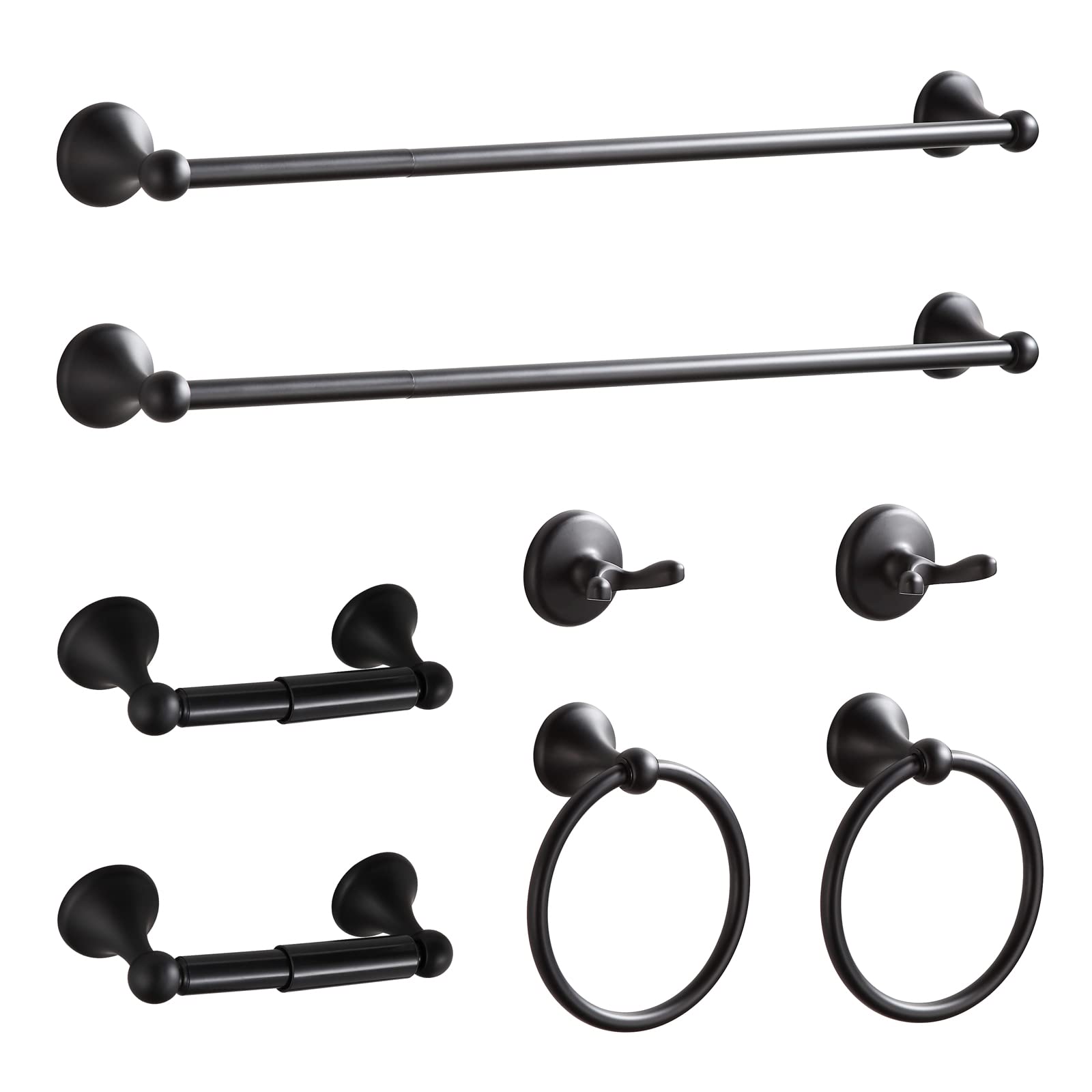 BGL Bathroom Accessory Set, Matte Black Adjustable Expandable Towel Bar 4-Piece Bathroom Hardware Set Wall Mounted Robe Hook Toilet Paper Holder Towel Ring Towel Bar