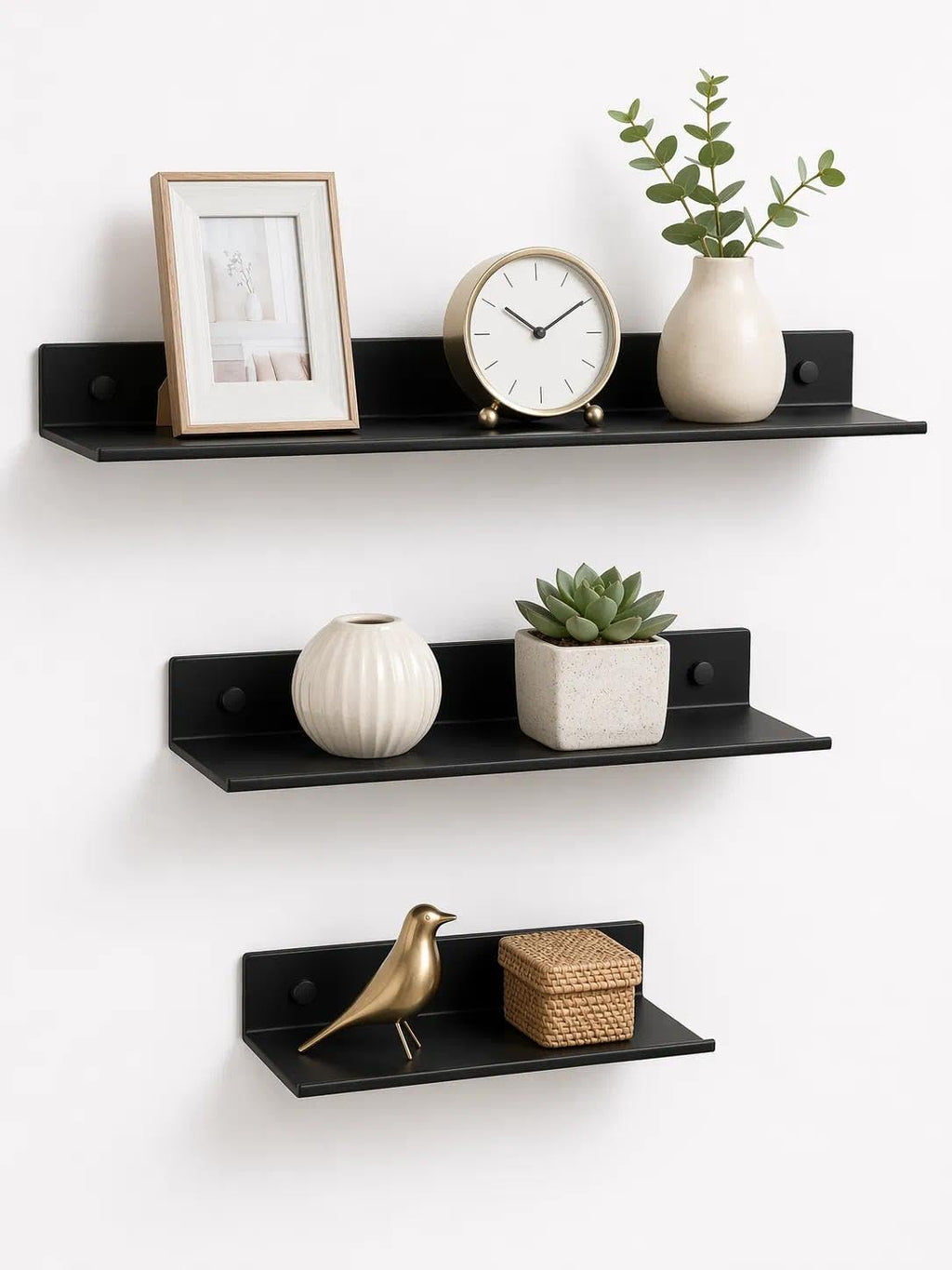 Z metnal Bathroom Shelf, Floating Shelves, Metal Display Wall Shelf, Aluminum, Wall Mounted, Matt Black,16 inch, 2 Pack