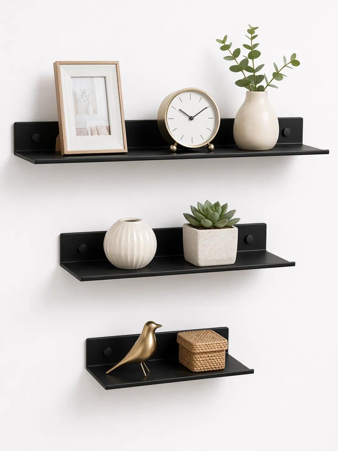 Z metnal Bathroom Shelf, Floating Shelves, Metal Display Wall Shelf, Aluminum, Wall Mounted, Matt Black,16 inch, 2 Pack