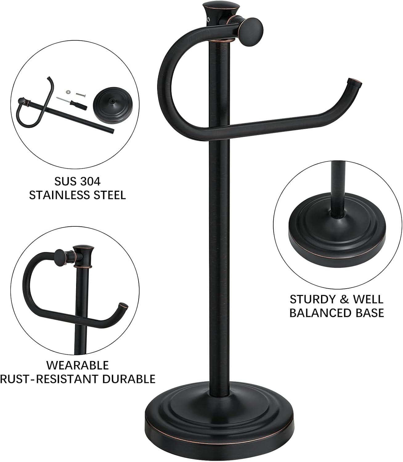 BESy Stand Hand Towel Holder, Countertop Towel Bar, Oil Rubbed Bronze