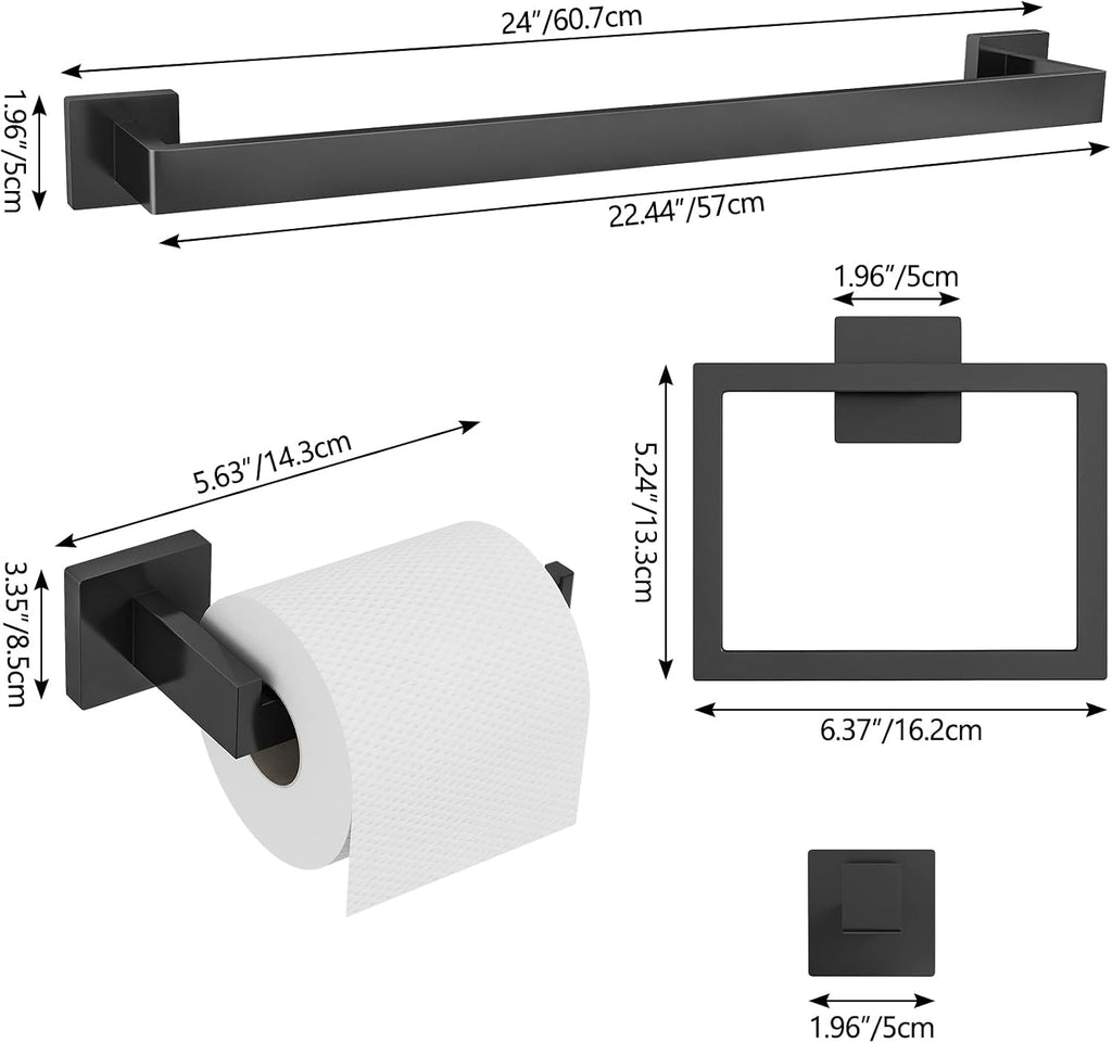FEILERN 20-Piece Matte Black Bathroom Hardware Set, 24 Inch Towel Bar Set