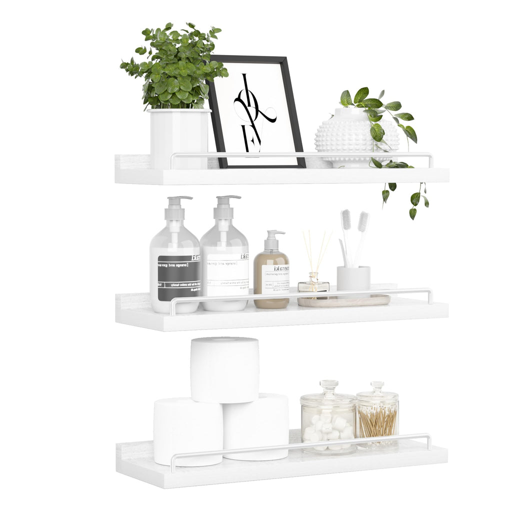RYOFOBETTO Floating Shelves for Wall Decor Bathroom Shelves Over Toilet, Farmhouse Wall Shelves for Living Room, Bedroom, Picture Frames, Plants, Kitchen (Black, Set of 3)