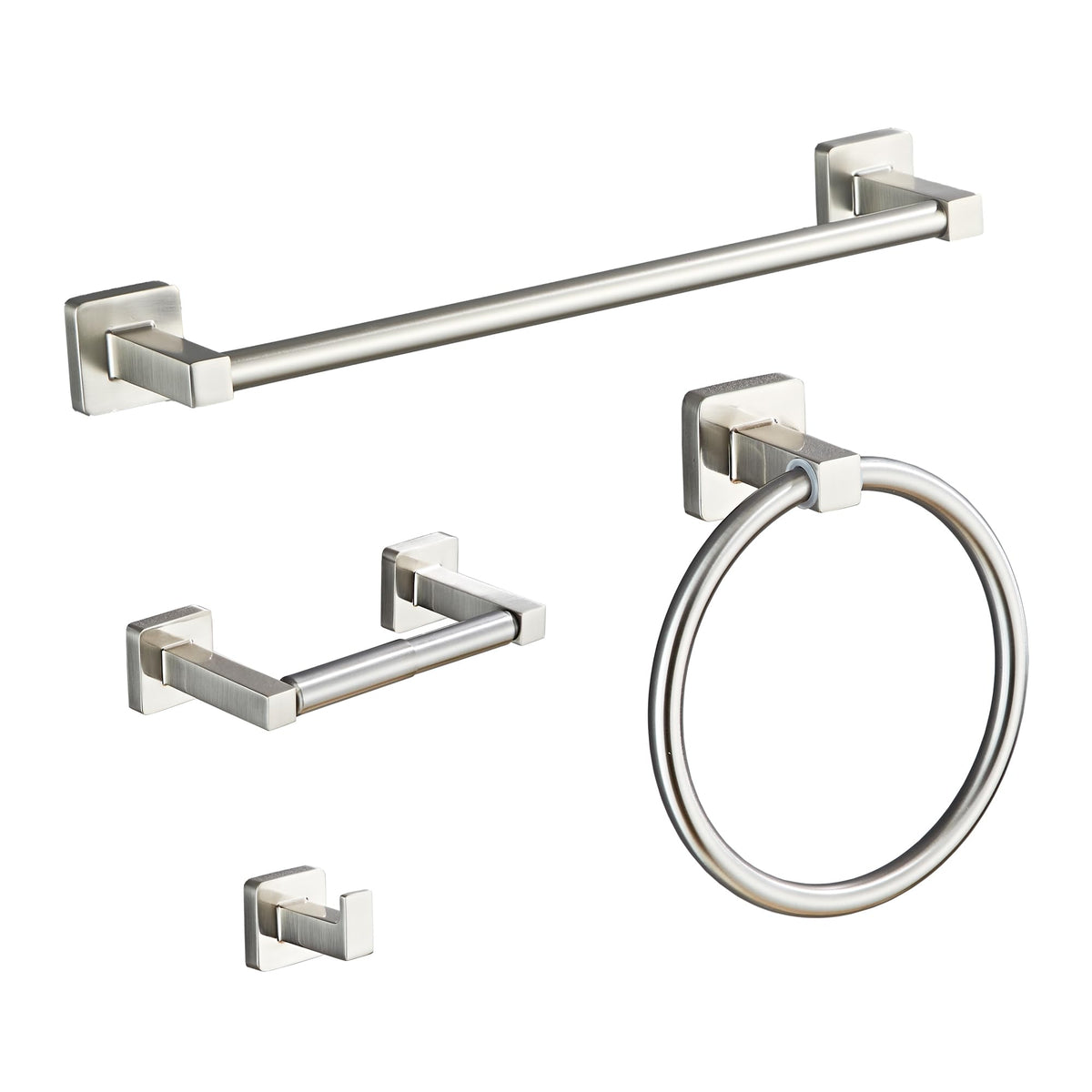 Matte Black Bathroom Hardware Set 4 Pieces,Bathroom Accessories Set Stainless Steel Wall Mounted, Hand Towel Bar, Towel Ring, Robe Towel Hooks,Toilet Paper Holder,Towel Bar Set, 23.6 Inch