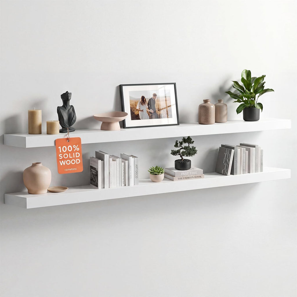 Homeforia 24 Inch Floating Shelves, High-End Solid Pine Wood, Set of 2