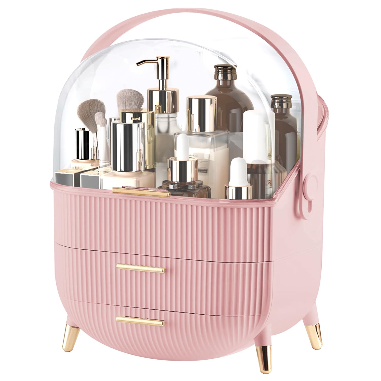 Makeup Organizer for Vanity, Make up Organizers and Storage, Cosmetics Skincare Organizers with Lid and Drawers, Cosmetic Display Cases for Countertop, Bathroom, Dresser, Ideal Gifts for Women(White)
