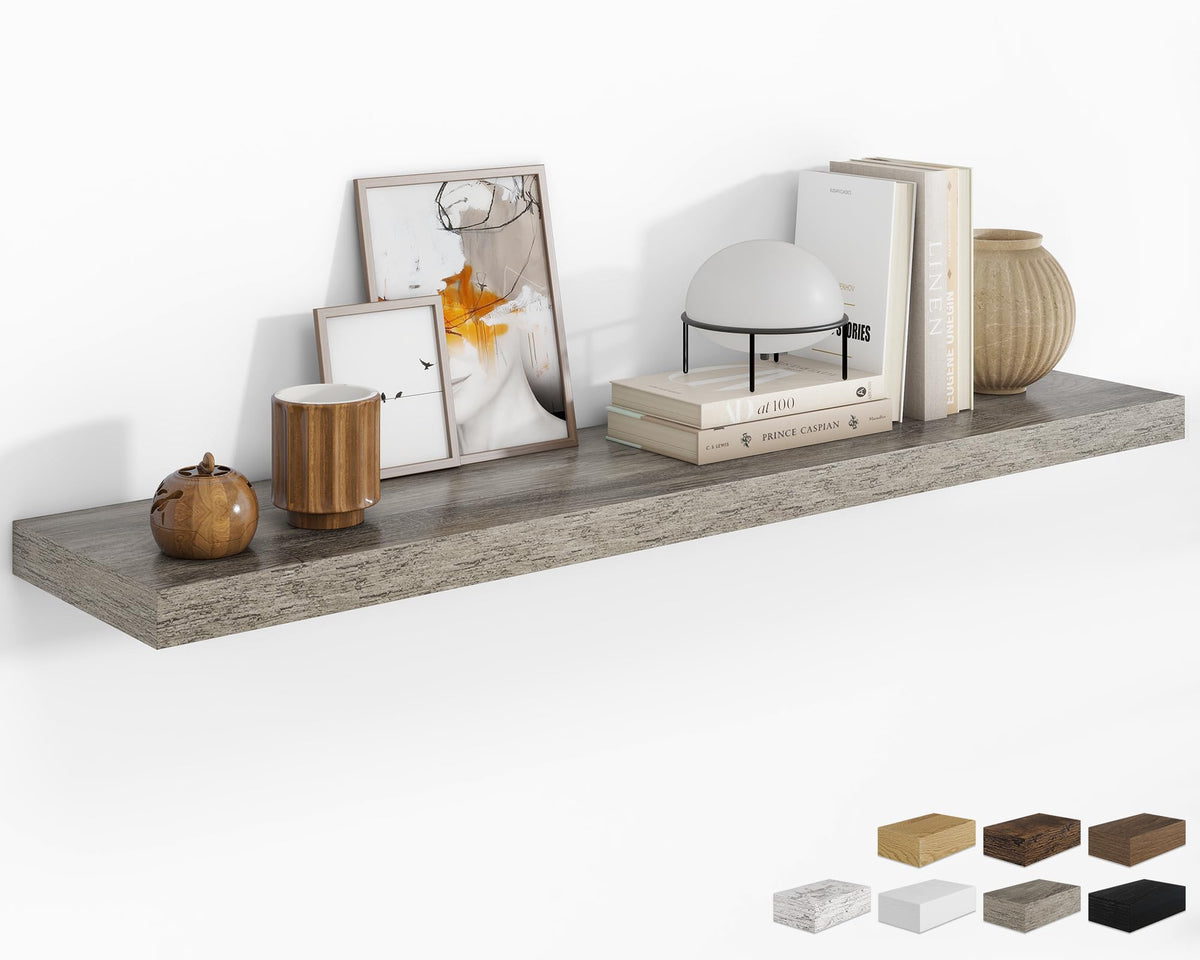 RICHFOCUS 28Inch Floating Shelves for Wall 2 Pack Shelves for Bedroom|Kitchen|Bathroom|Laundry Room Rustic Wood Wall Mounted Shelf with Invisible Brackets for Books|Storage|Decor, Oak
