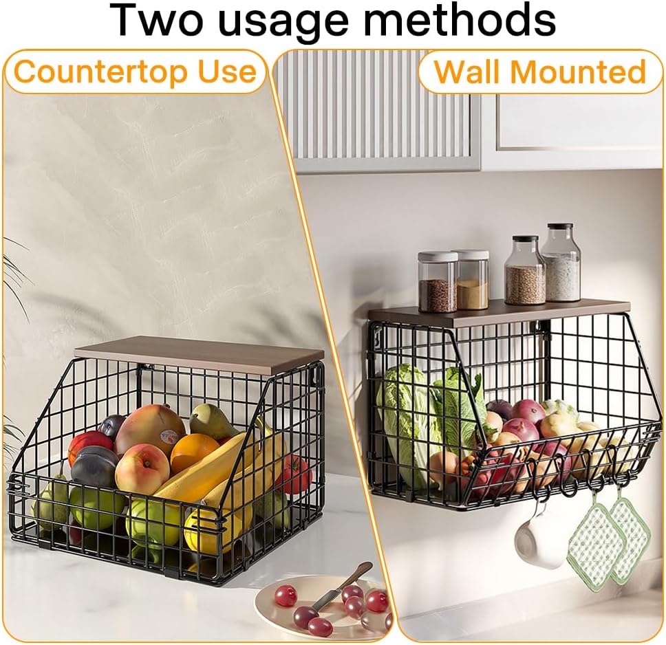 Picowe Laundry Room Shelves Wall Mounted, Metal Basket with Wood Lid (S)