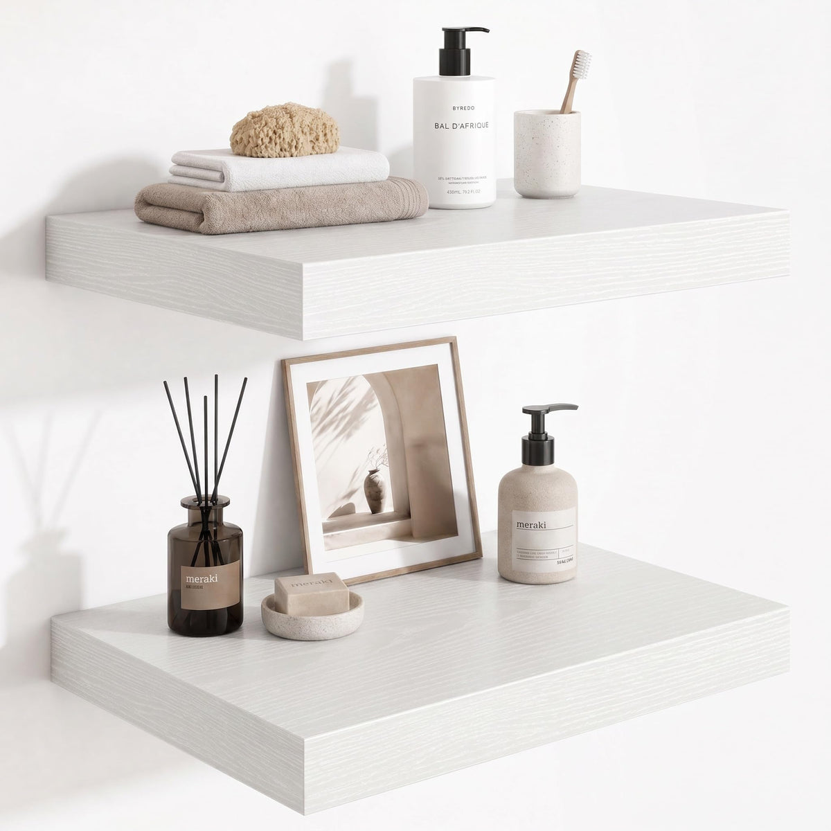 Deep Floating Shelves for Wall, 12 Inch Wide Small Wall Shelves Set of 2, 2 Inch Thick Invisible Wall Mounted Shelves for Bathroom Bedroom Nursery,Walnut Color