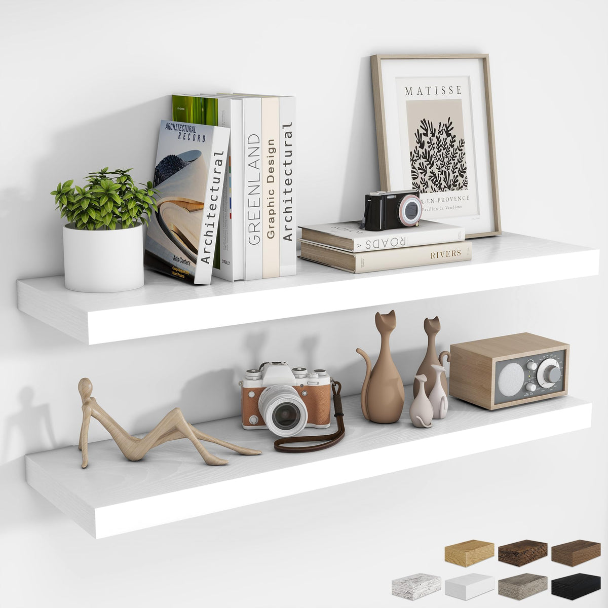 RICHFOCUS 28Inch Floating Shelves for Wall 2 Pack Shelves for Bedroom|Kitchen|Bathroom|Laundry Room Rustic Wood Wall Mounted Shelf with Invisible Brackets for Books|Storage|Decor, Oak