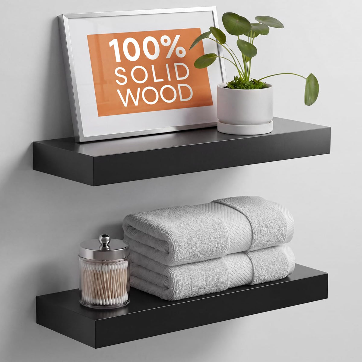 Homeforia 24 Inch Floating Shelves, High-End Solid Pine Wood, Set of 2