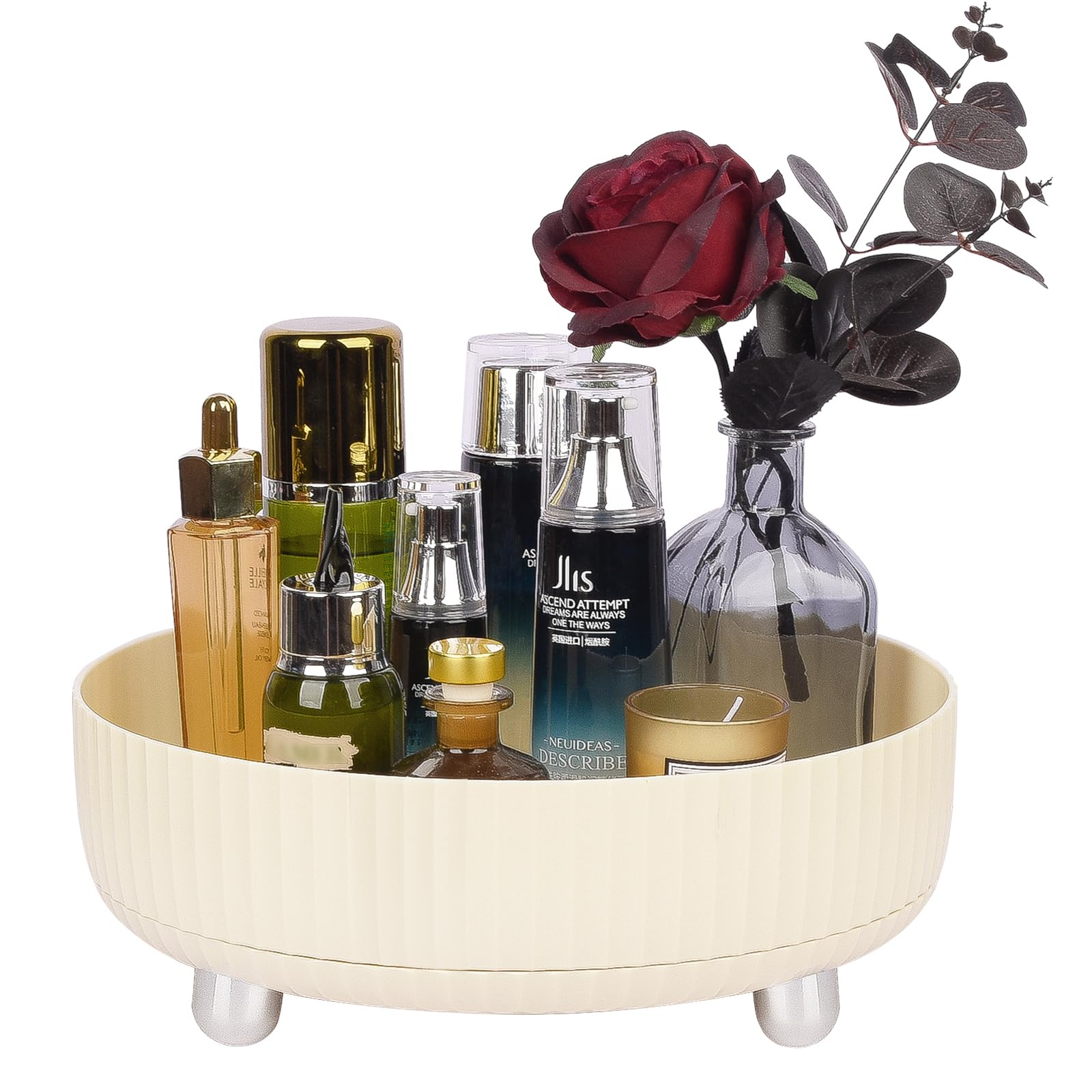 360 Rotating Makeup Perfume Organizer Skincare Tray, Small Ivory White