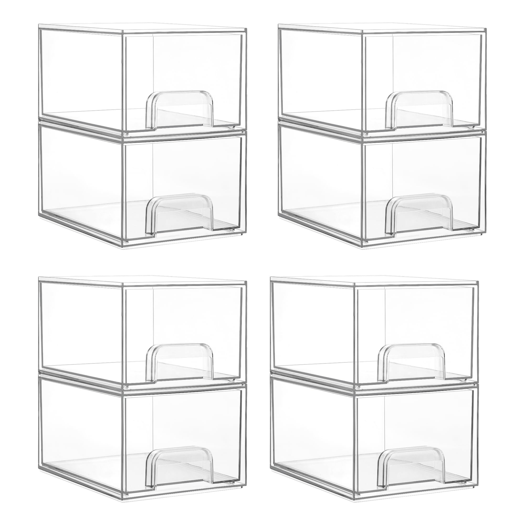 Vtopmart Clear Stackable Storage Drawers, 2 Pack Wide Plastic Organizers