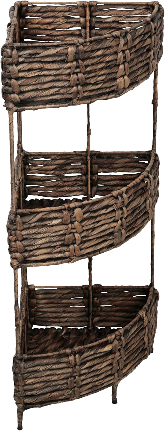 happimess Lavish 3-Tier Corner Storage Rack 32.5" Water Hyacinth, Brown