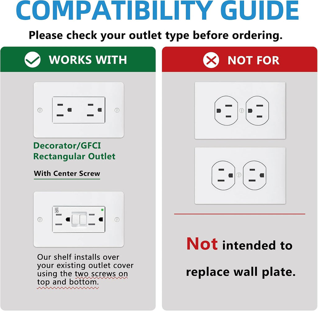 Horizontal Outlet Shelf with Cord Storage for Decorator Receptacle