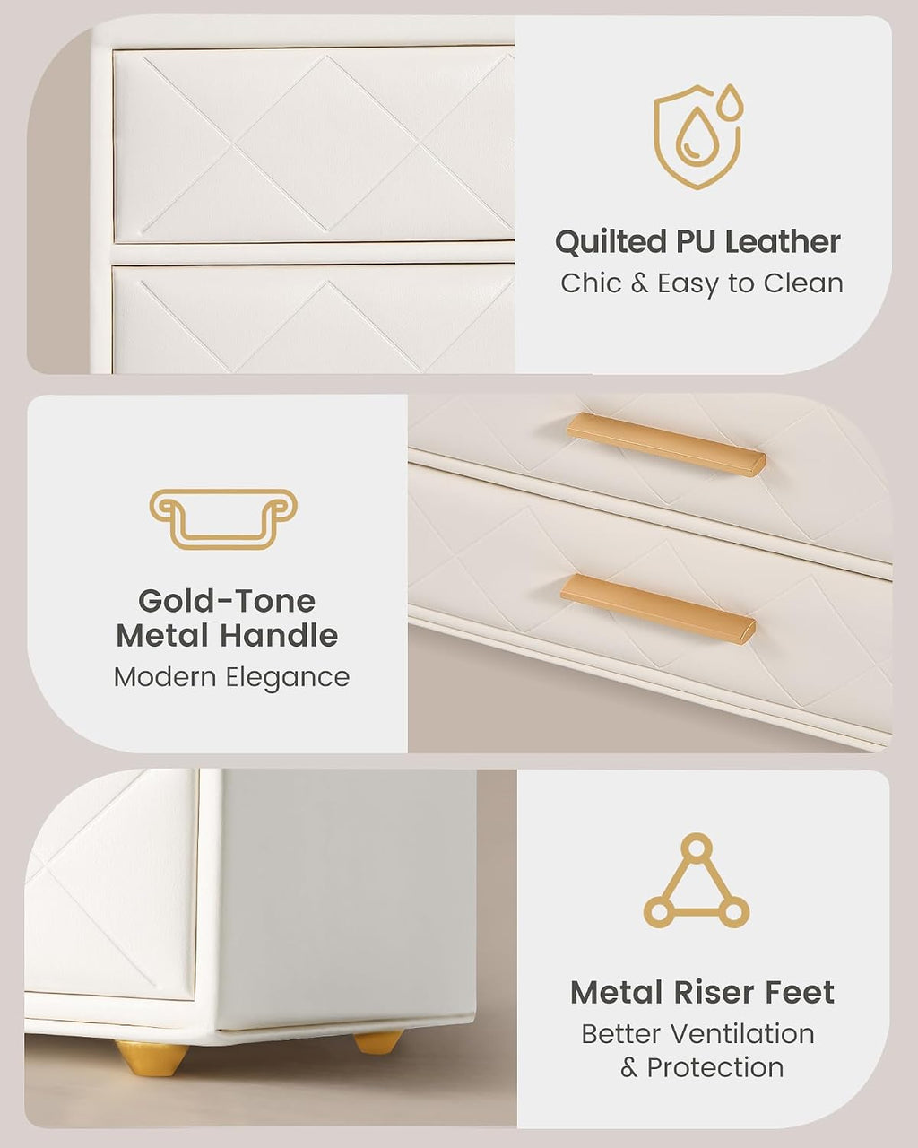 Lolalet 3-Layer PU Leather Makeup Organizer for Cosmetic Vanity -Beige