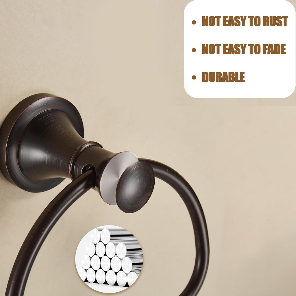 WOLIBEER Bronze Towel Ring,Bathroom Hand Towel Holder,Oil Rubbed Towel Hanger Wall Mount Farmhouse Towel Rack Rustic Bath Accessories Half Round