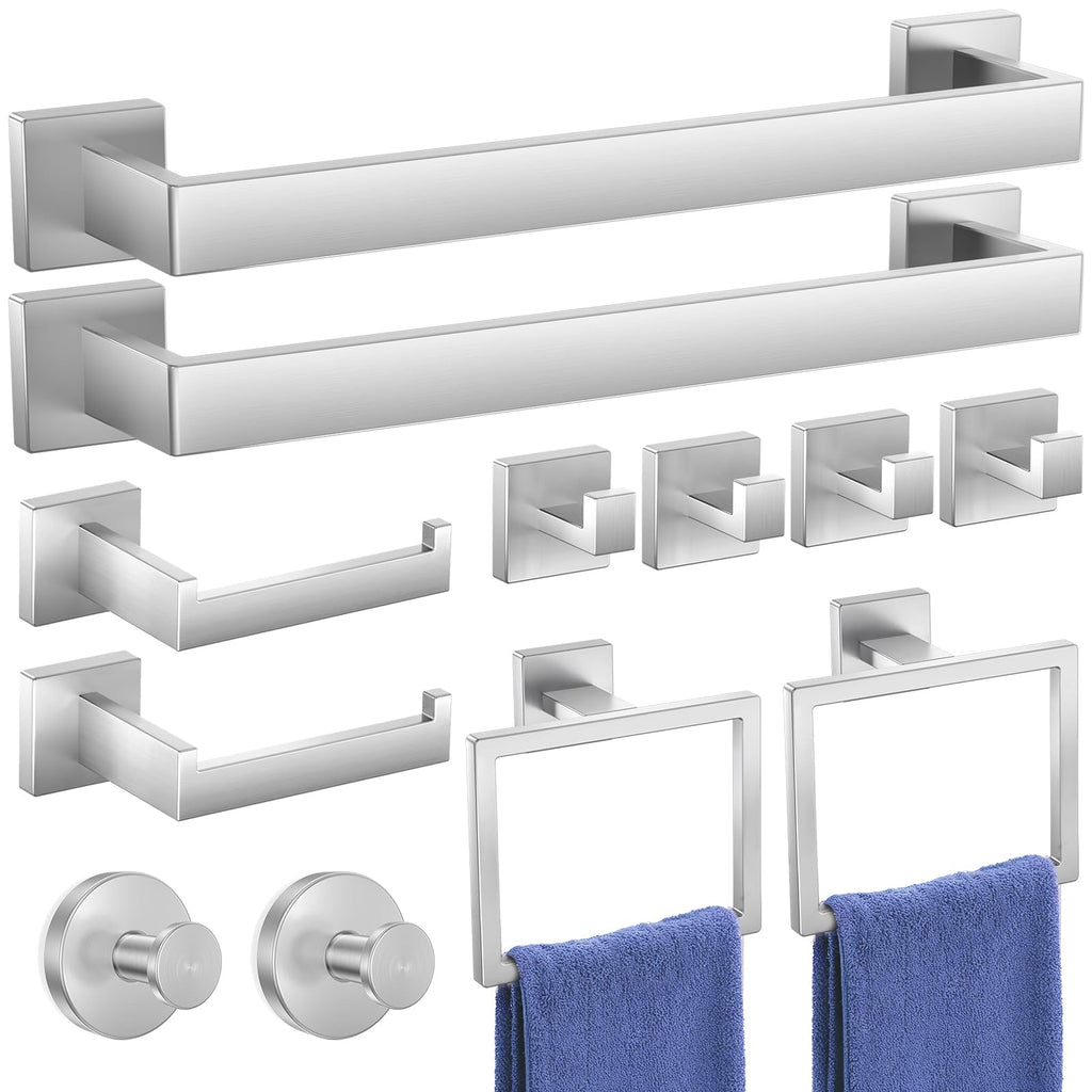 Bathroom Hardware Accessories Set: Bath Towel Bar Set, Towel Racks for Bathroom Wall Mounted, SUS304 Stainless Steel (Matte Black, 12-Pieces)