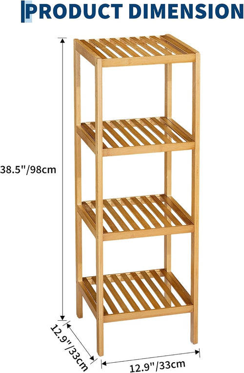 4 Tier Bathroom Shelf, Waterproof Bamboo Shelf for Bathroom