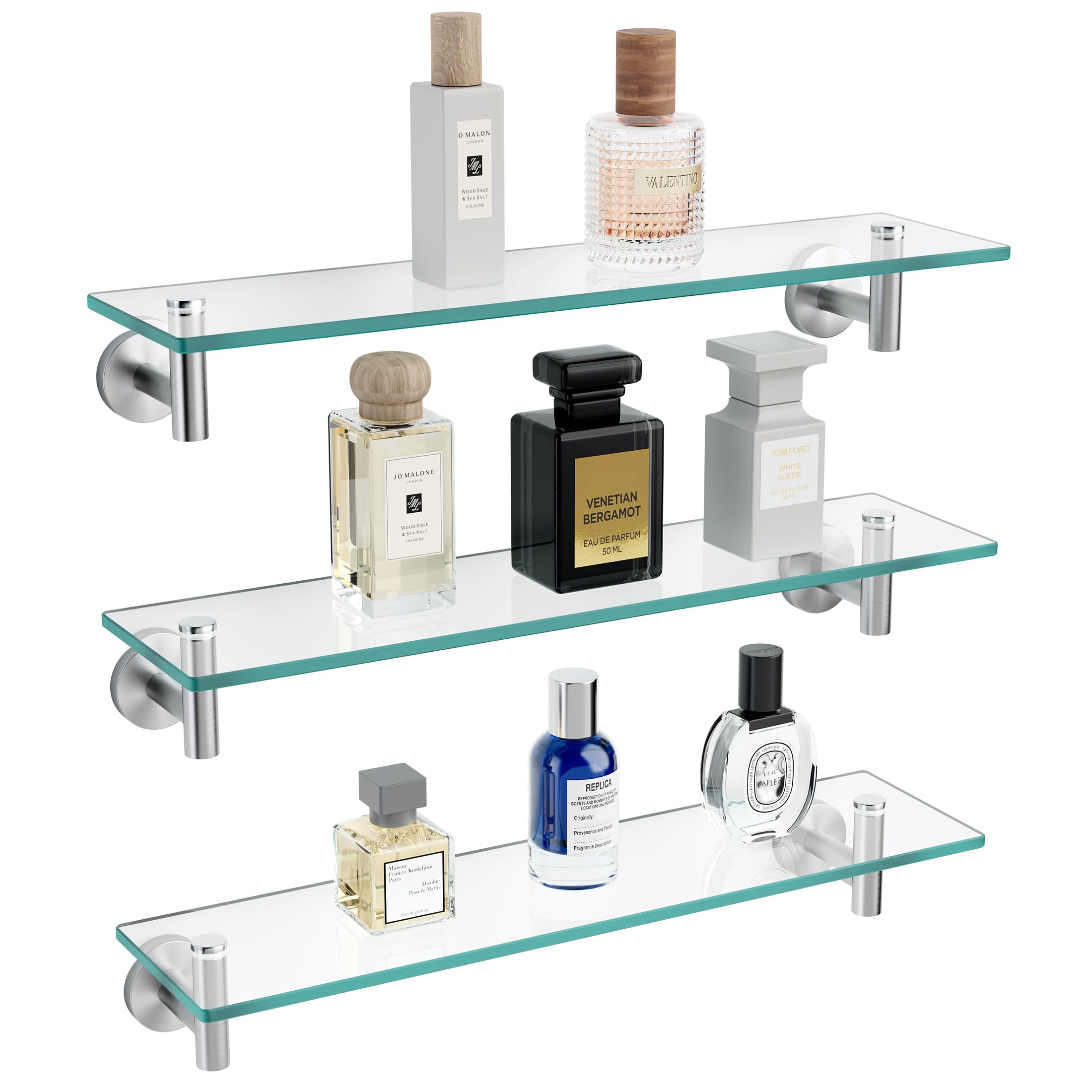 KES Bathroom Floating Glass Shelf 20-Inch, 2-Pack, Brushed Stainless Steel