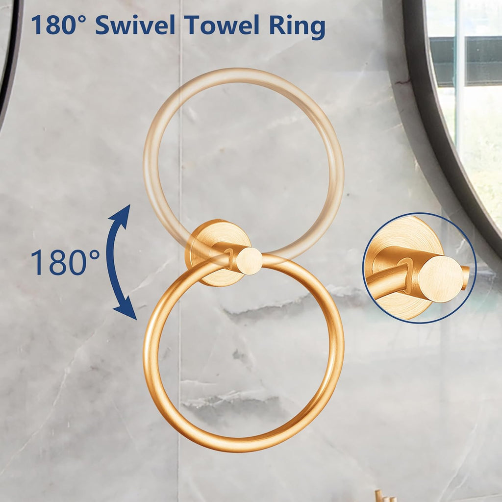 Towel Ring, Bathroom Hardware Accessories, Wall-Mounted Towel Ring, Simple Round Stainless Steel Towel Rack, for Bathroom and Kitchen (Gold)