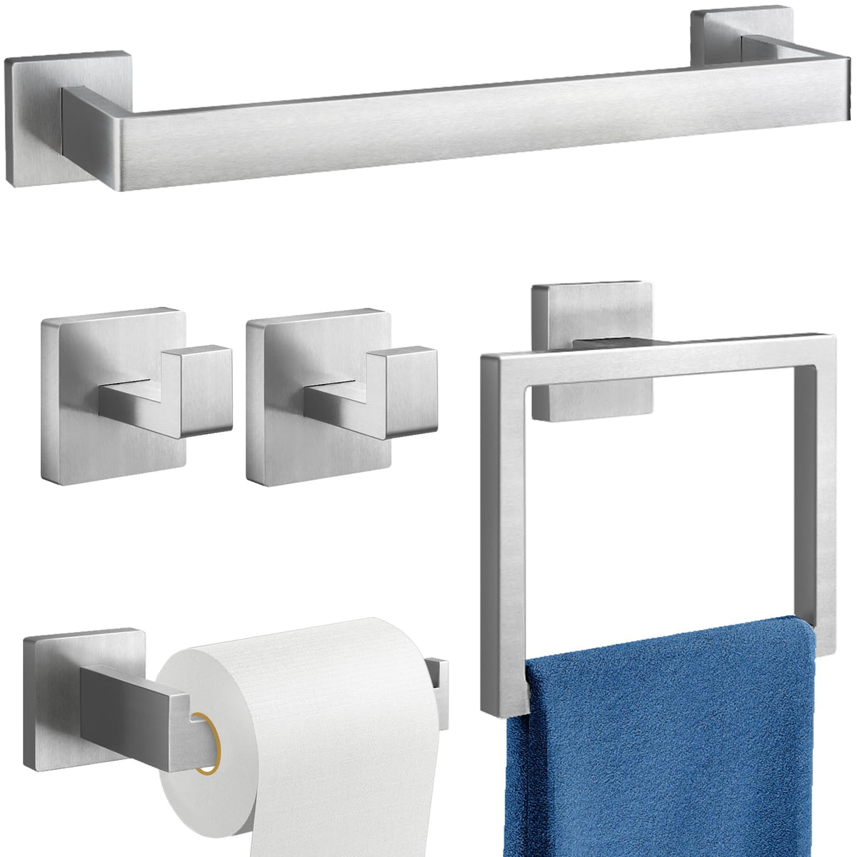 Gypie Bathroom Hardware Accessories Set, 5-Piece 16In Black Wall Mounted