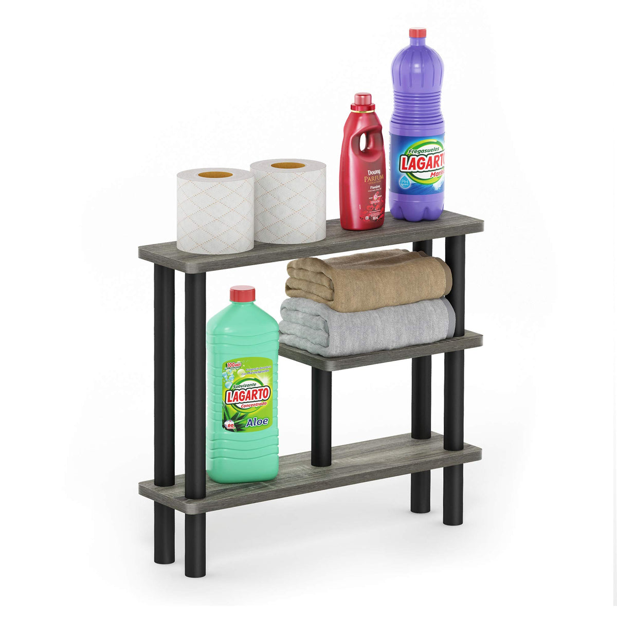 Furinno Turn-N-Tube Bathroom Storage Shelf, 3-Tier Toolless Narrow Storage Rack, 5.7" Wide Space Saving Shelf, for Bathroom, Living Room, Entryway, Amber Pine