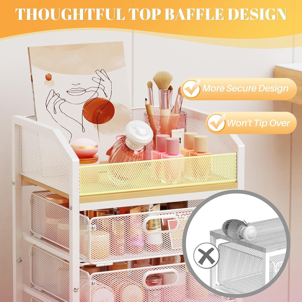 SUNALLY Rolling Makeup Cart with Drawers, Rolling Vanity Nail Cart, White