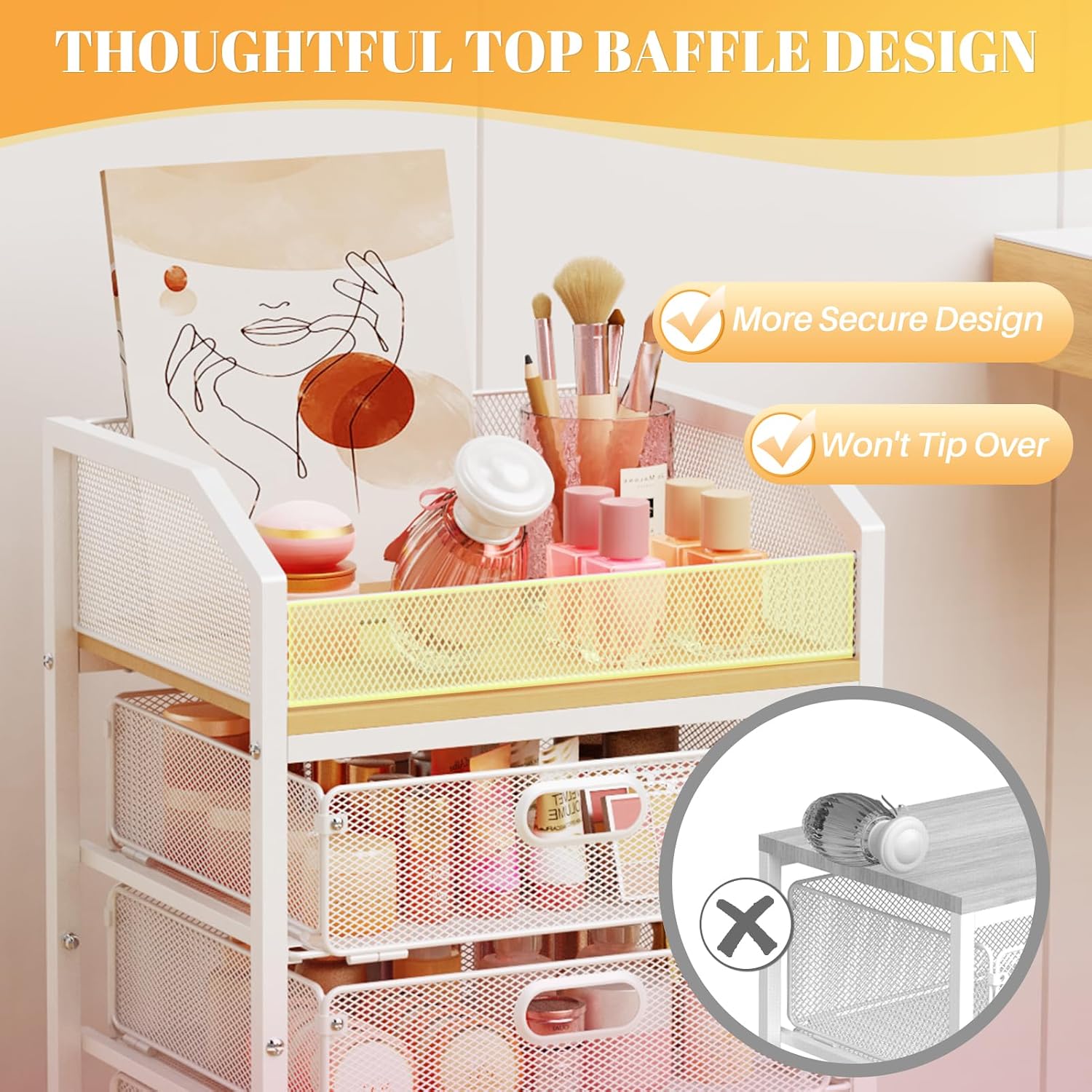 SUNALLY Rolling Makeup Cart with Drawers, Rolling Vanity Nail Cart, White