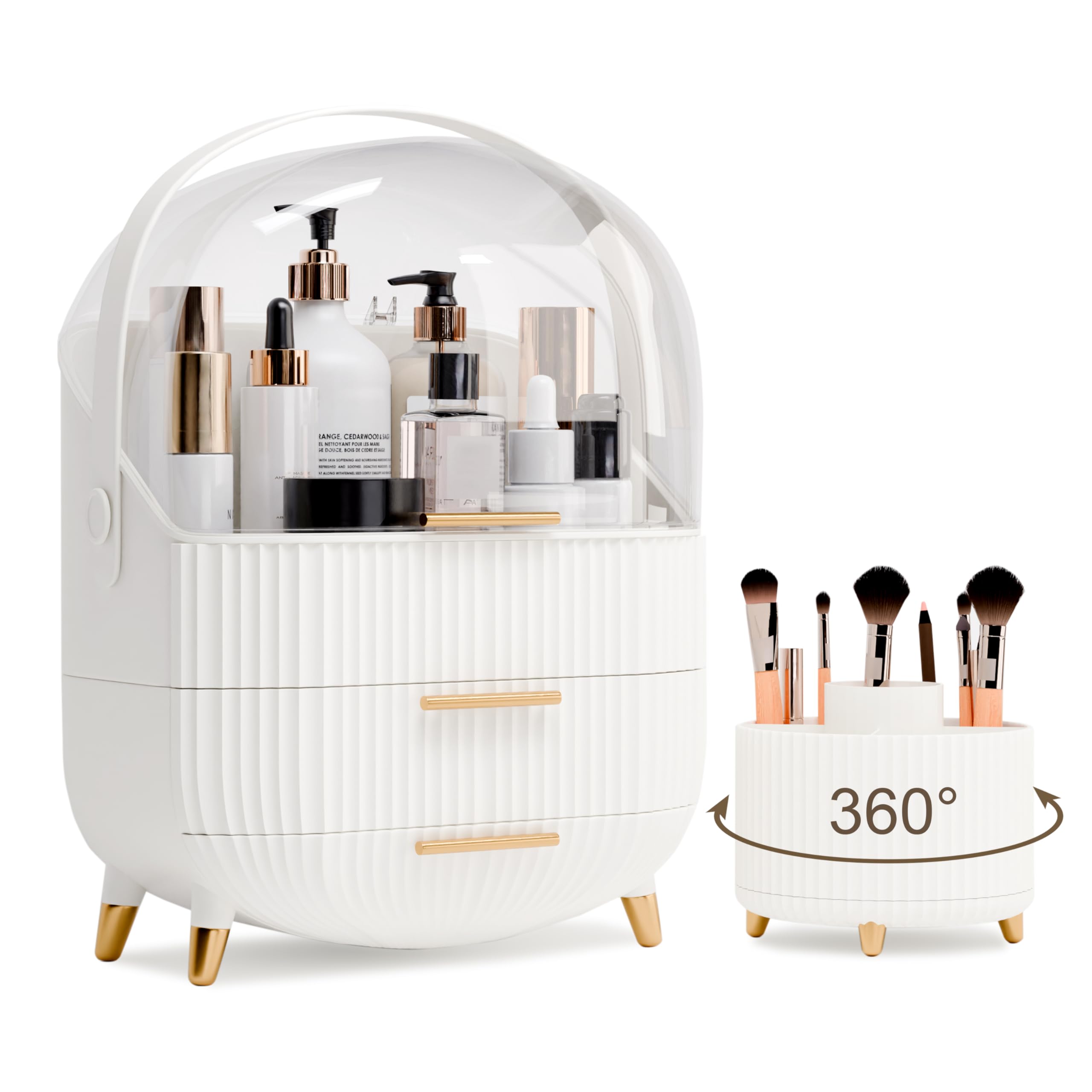 lurcns Makeup Organizers and Storage, Make up Organizer for Vanity Cosmetics Skincare Organizers With Lid and Drawers Display Cases for Countertop（White）