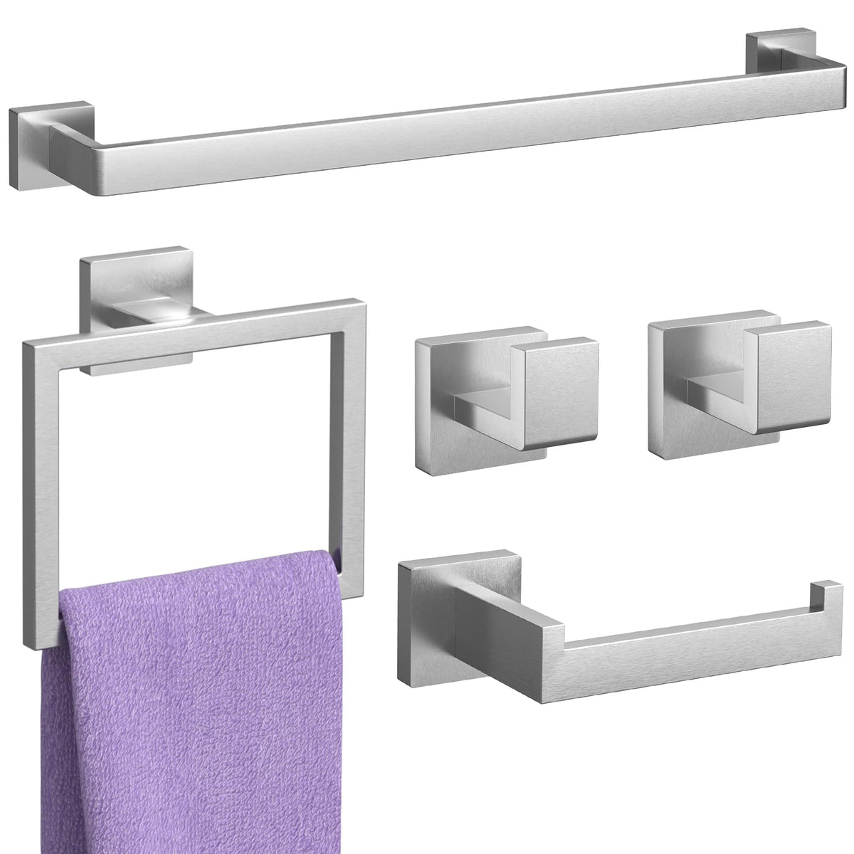 10-Pieces Matte Black Bathroom Accessories Set 23.6 Inch Towel Bar Set.