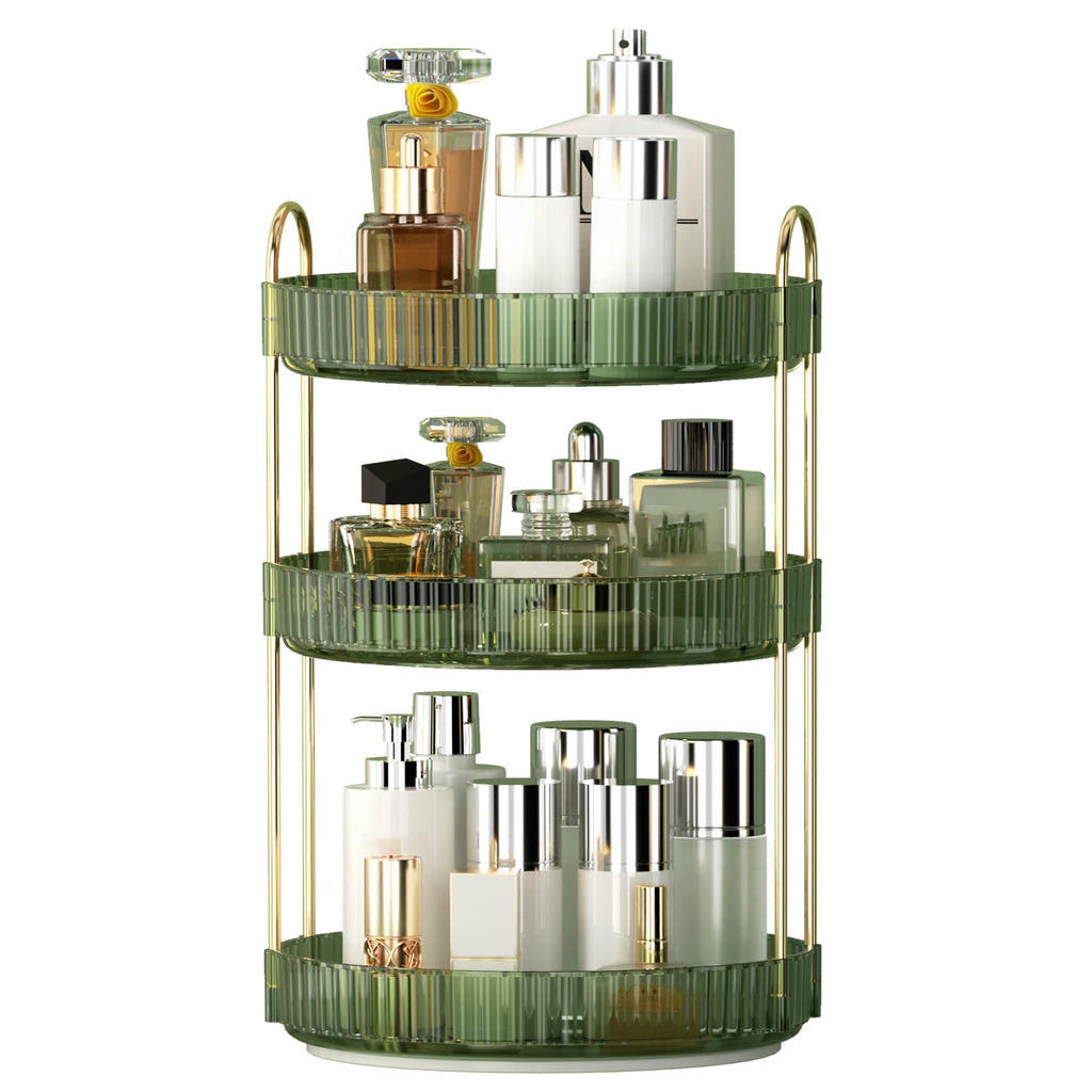 YCIA&DONE 360 Rotating Makeup Organizer and Storage for Vanity Countertop 3 Tiers, High Capacity Cosmetic Skincare Perfume Organizers for Dresser Bathroom Lazy Susan (Smoky Gray)