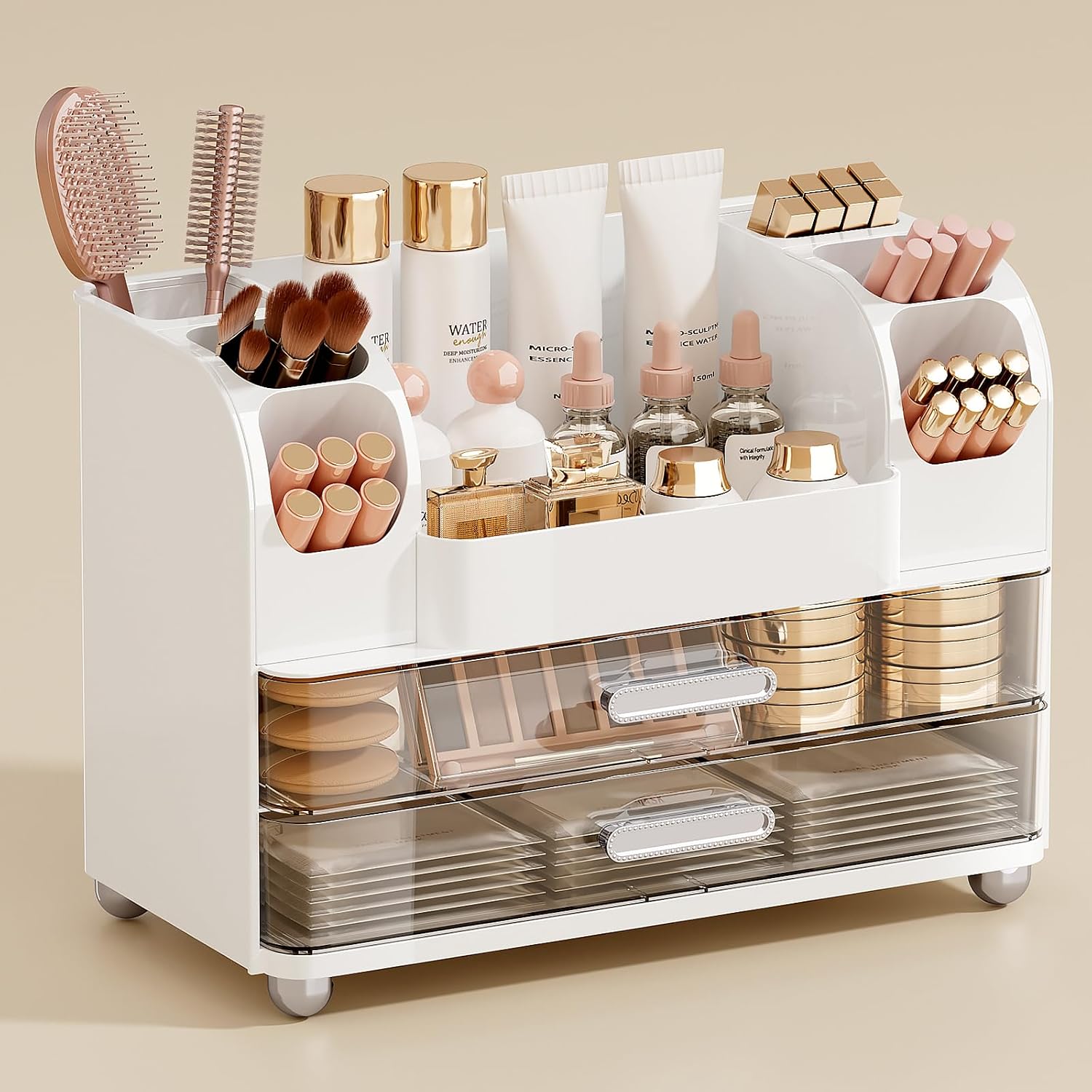UFORU Makeup Organizer Countertop with 2 Large Drawers for Vanity Bathroom